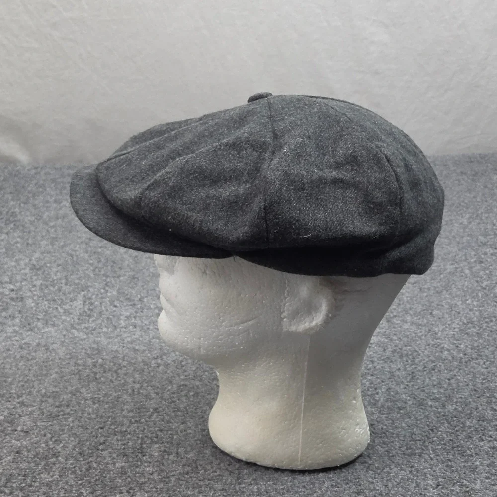 Vintage Newsboy Flat Cap XL Gray Wool Blend 8 Panel Applejack Hat Made USA
